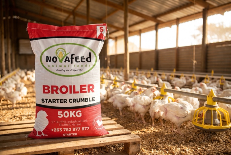 Novafeed broiler feeds: Starter Crumble, Grower Pellet and Finisher